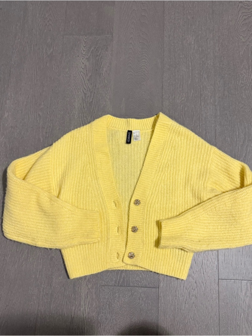 Divided Pale Yellow Cropped V-Neck Cardigan